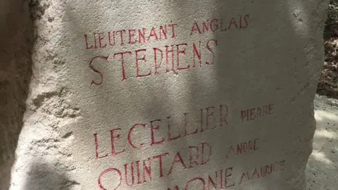 Memorial at La Couarde near Verrières to Tomos Stephens and 7 maquis fighters who died on July 3rd, 1944