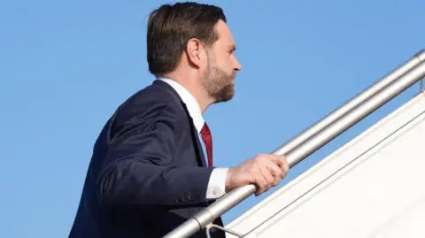 U.S. Vice President JD Vance boards Air Force Two, after peace talks with Iran in Islamabad
