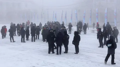 Getty Images Protesters gather in Ordzhonikidze Square in the city of Yakutsk. 31 Jan 2021