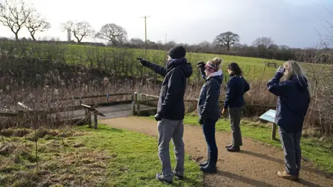 Chester Zoo Four people captured from behind on a walk of Chester Zoo's wetlands walk