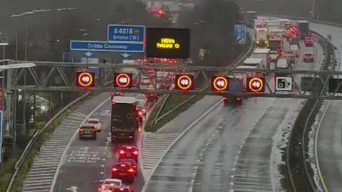 Highways England Queuing traffic on the motorway with stationary vehicles