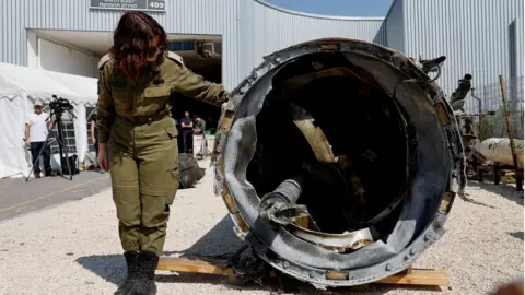 Reuters Israel's military displays what they say is an Iranian ballistic missile which they retrieved from the Dead Sea after Iran launched drones and missiles towards Israel, at Julis military base, in southern Israel April 16, 2024.