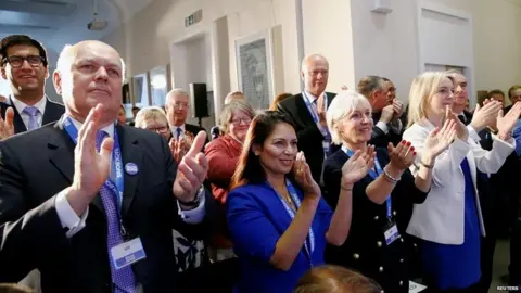 Reuters Conservative MP applaud Boris Johnson after his speech launching his campaign