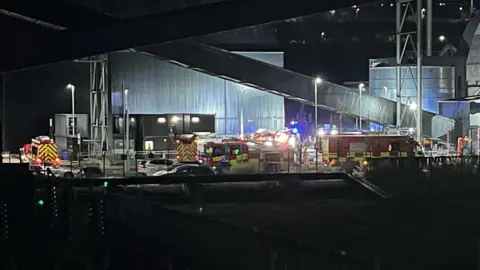 Oli Constable/BBC Emergency services at Blackburn Meadows power station