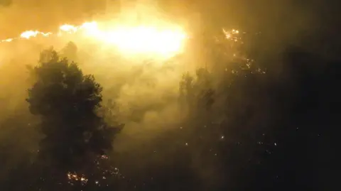 A huge fire pictures in an aerial image 