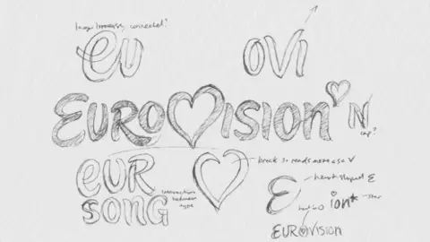 PALS/EBU Pencil drawings showing shaded letters and hearts