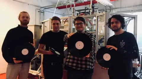 Gudmundur Isfeld Oscar Trap and his team at his vinyl pressing plant