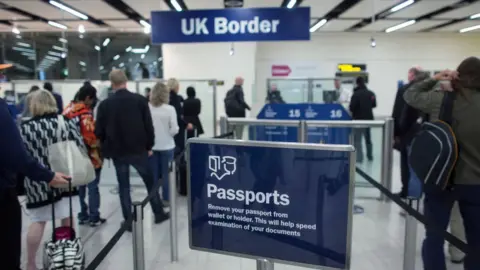 Getty Images UK border sign at Gatwick Airport