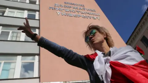 Getty Images Student protest at Minsk State Linguistic University, 4 Sep 20