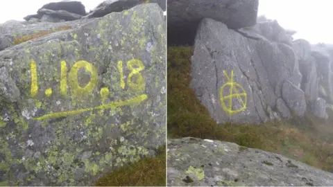 Michael Cotton Date painted on rock on Tryfan, stating 1.10.18 and an anarchy symbol