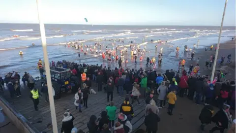 RNLI/Paul Frost Swimmers at Rhyl on New Year's Eve