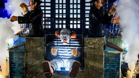 Getty Images Bolsonaro depicted as Bozo the Clown by the Academicos de Niteroi.