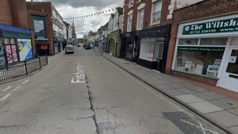 Google Fisherton Street with shops on either side
