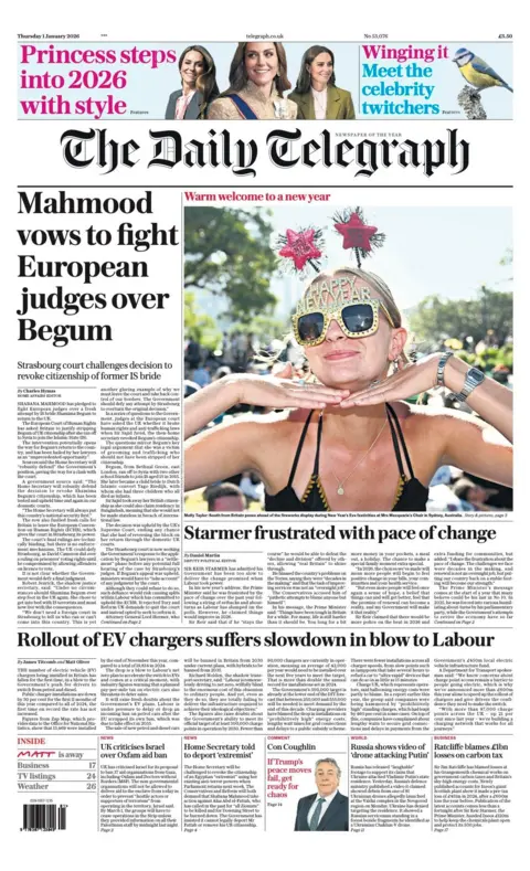 The headline on the front page of the Daily Telegraph reads: "Mahmood vows to fight European judges over Begum."