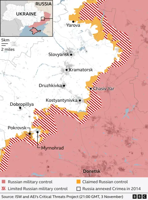 Map showing the Pokrovsk area