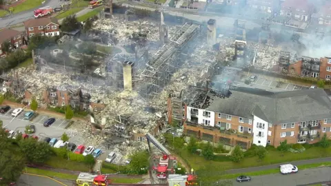 Cheshire Fire and Rescue Service Aerial view of the destroyed Beechmere retirement village