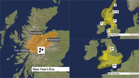 Weather warnings over New Year's Eve and New Year's Day. 