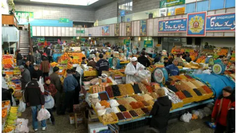 The main city market, the Green Bazaar, in Almaty, Kazakhstan, 2005