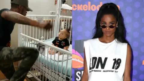 Instagram/KennyClutch_/Getty Images Kenny Clutch dancing for his son and Ciara at an awards ceremony