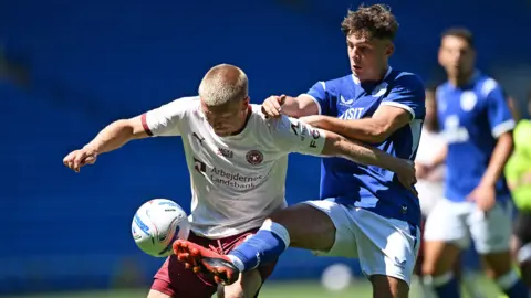 Jack Sykes of Cardiff City is challenged by Rasmus Kristensen of FC Midtylland