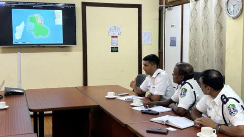 The National Coast Guard in Mauritius being briefed on the technology