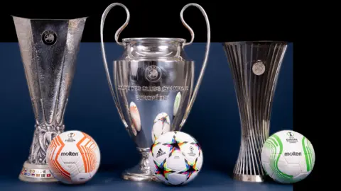 Champions League, Europa League & Conference League trophies