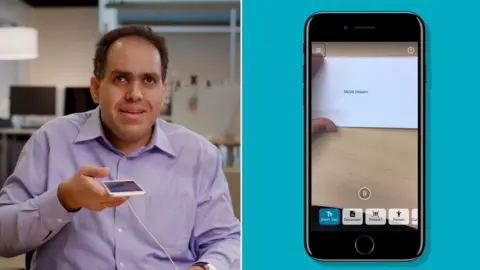 Microsoft Microsoft's Saqib Shaikh demonstrates the firm's text-to-speech smartphone app