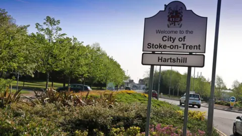 A town sign for Stoke-on-Trent