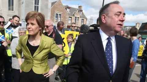 PA Media Nicola Sturgeon with Alex Salmond whilst on the General Election campaign trail in Inverurie, 2015