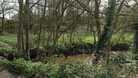 Tang Hall Beck seen from a bridge on Tang Hall Lane