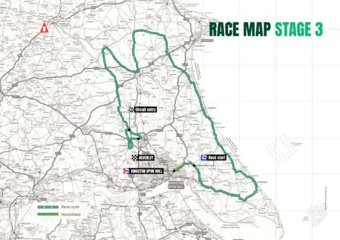 British Cycling A map of Hull and Beverley showing a route highlighted in green.