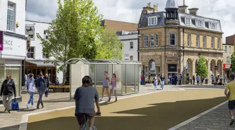 LHC Design CGI showing how part of Yeovil town centre could look once the Yeovil Refresh transformation project is finished