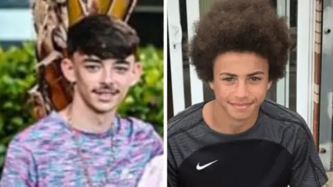Jaydon Jack Eric Bowyer pictured in a pink and blue top next to Ta-Shay Carlton Canoville in a black and grey Nike top. 