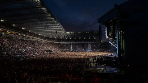 Newcastle United thousands of fans next to stage at Ed Sheeran concert