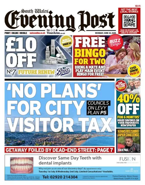 Media Wales Front page of South Wales Evening Post