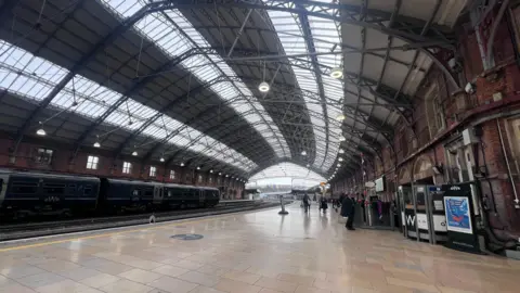 An interior view of the station showing the refurbished roof