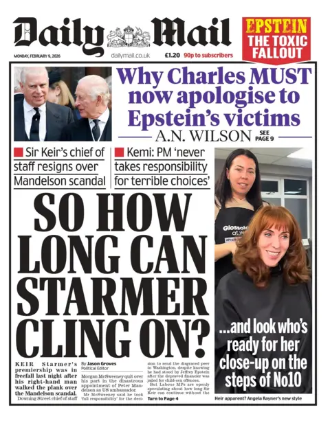 "So how long can Starmer cling on?" reads the headline on the front page of the Daily Mail. 