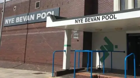 LDRS Exterior of the basic brickwork and mid-20th century architecture Nye Bevan Pool, in Skelmersdale.