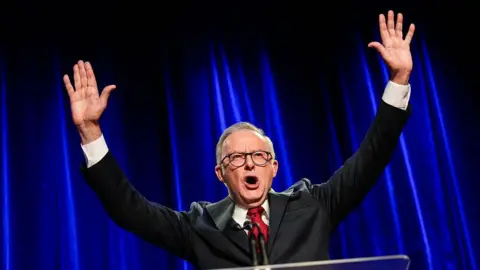 Getty Images Anthony Albanese giving his election night victory speech