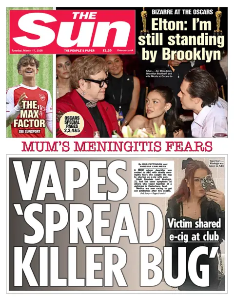 "Vapes 'spread killer bug'," reads the headline on the front page of the Sun.