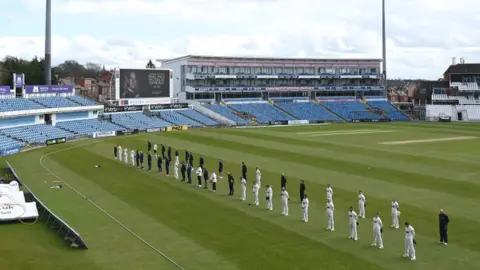 Getty Images The players and officials from both teams take part in a two minute silence in remembrance of His Royal Highness Prince Philip The Duke of Edinburgh during day two of the LV