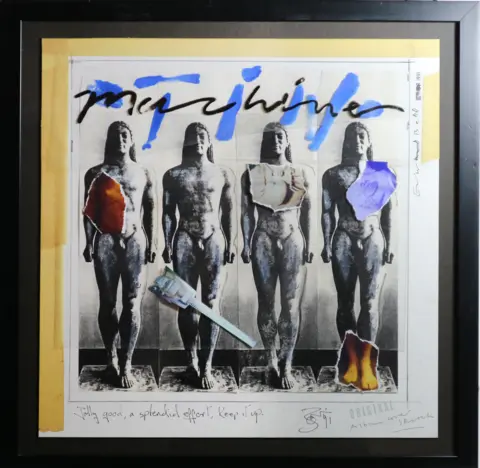 Hall's Fine Art and The Dory Gallery Tin Machine album cover, original mock up with traced signatures