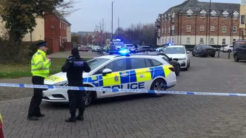 BBC Police cordon on Torun Way, Swindon