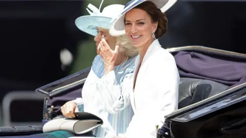 Getty Images Camilla, Duchess of Cornwall, Catherine and Duchess of Cambridge ride in a carriage during the Trooping the Colour parade