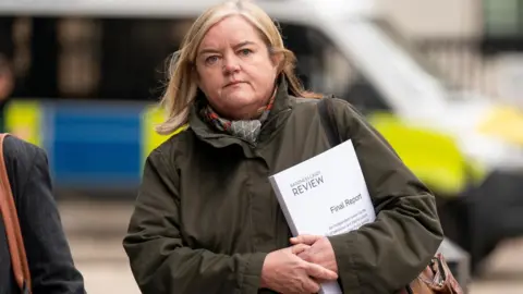 Casey arriving for the media briefing of her review into the standards of behaviour and internal culture of the Metropolitan Police Service