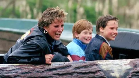 Getty Images Diana, Princess Of Wales, visited Thorpe Park with sons Prince William And Prince Harry in 1993