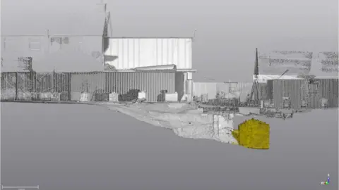 ODAIT A grey and white picture showing a laser scan of the subterranean vaulted structure before excavation.