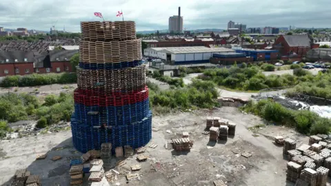 An aerial view of the south Belfast bonfire.