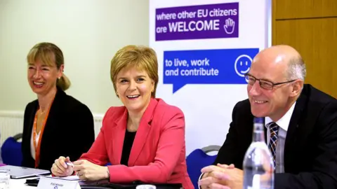 Getty Images Sturgeon and Swinney astatine  EU event