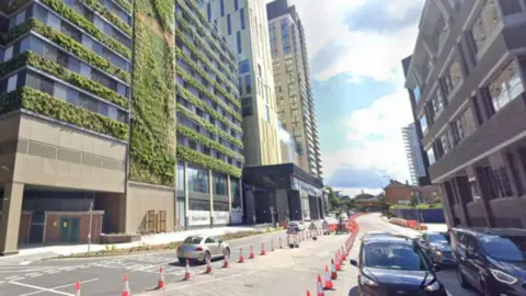 A Google Street image of the road and the outside of the hotel development.